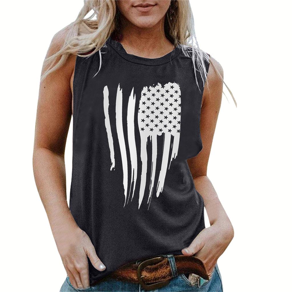 Amazon Wish Clothing Women's Vest Independent Station Summer Fashion American Flag Independence Day Collection