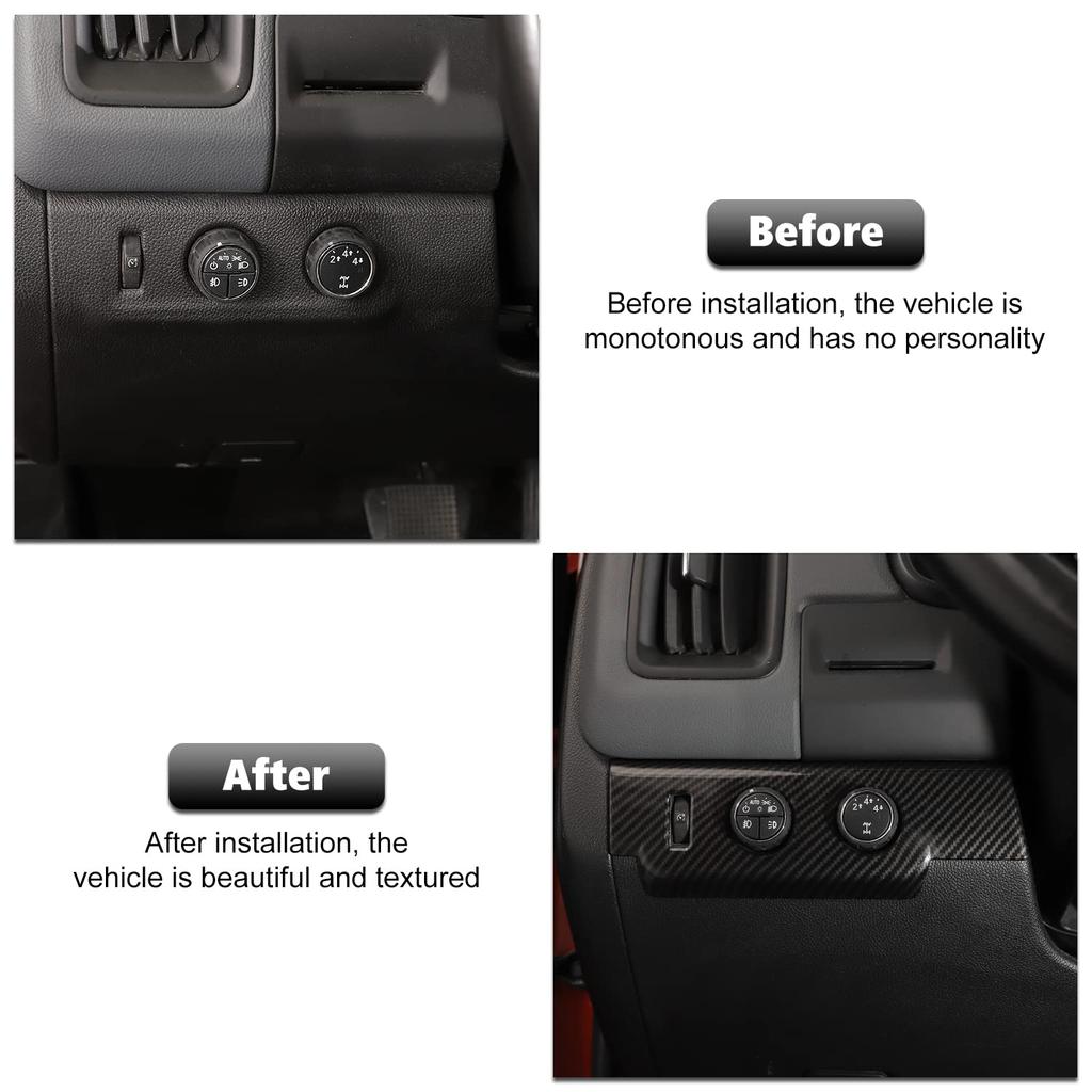 RT-TCZ Carbon Fiber Headlight Switch Button Panel Trim Cover Decoration Interior Accessories for Chevrolet Colorado 2014-2023,for GMC Canyon