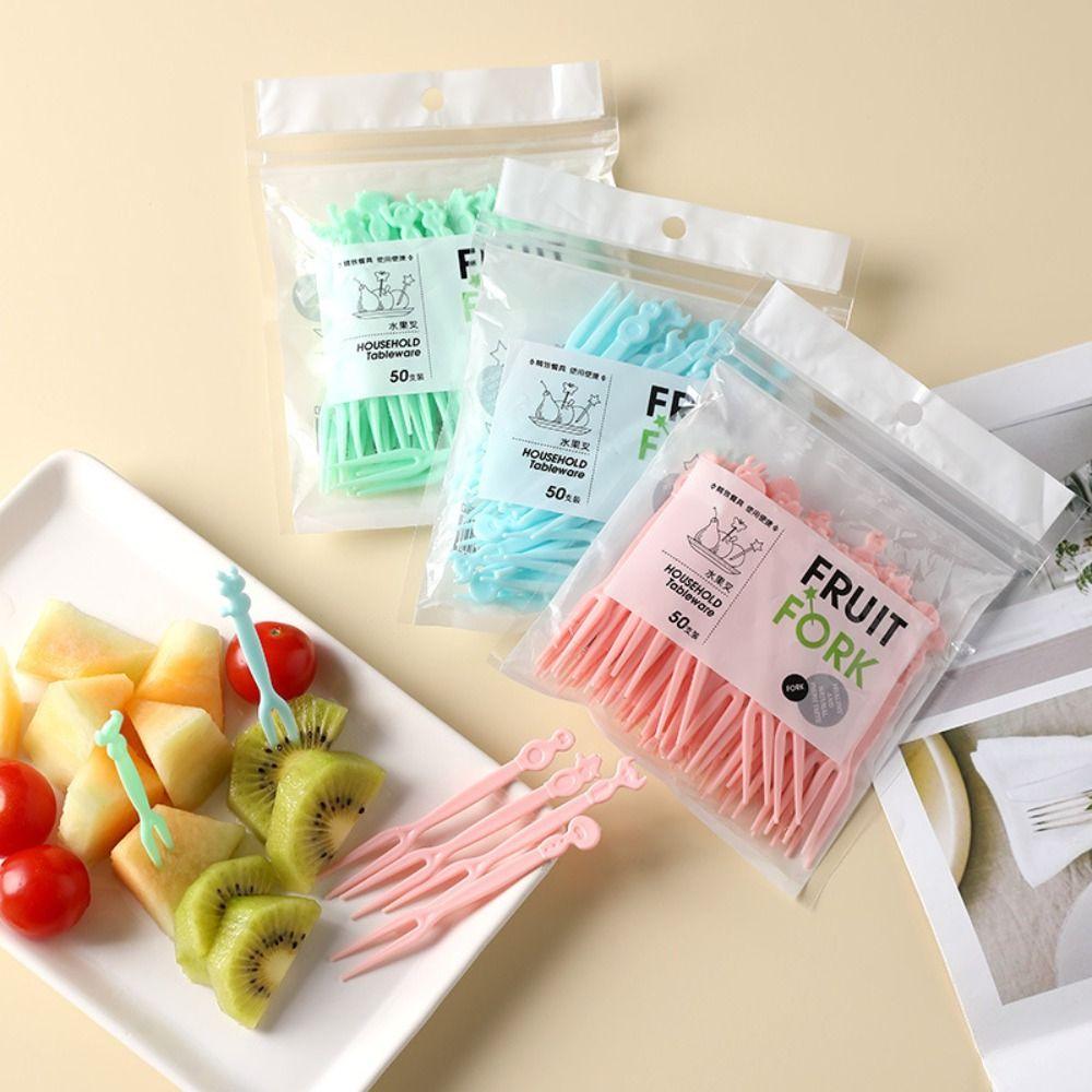 

50Pcs/Box Mini Fruit Stick Cartoon Dessert Fork Cute Forks