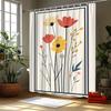 1pc Modern Abstract Floral Shower Curtain - Red, Yellow & Orange Flowers On Black Stems, Beige Background,  Polyester