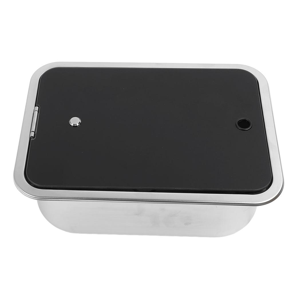 RV Single Bowl Bar Sink 15 X 11 X 5.4in Square Stainless Steel with Tempered Glass Lid and 40mm Drain Hole for Caravan