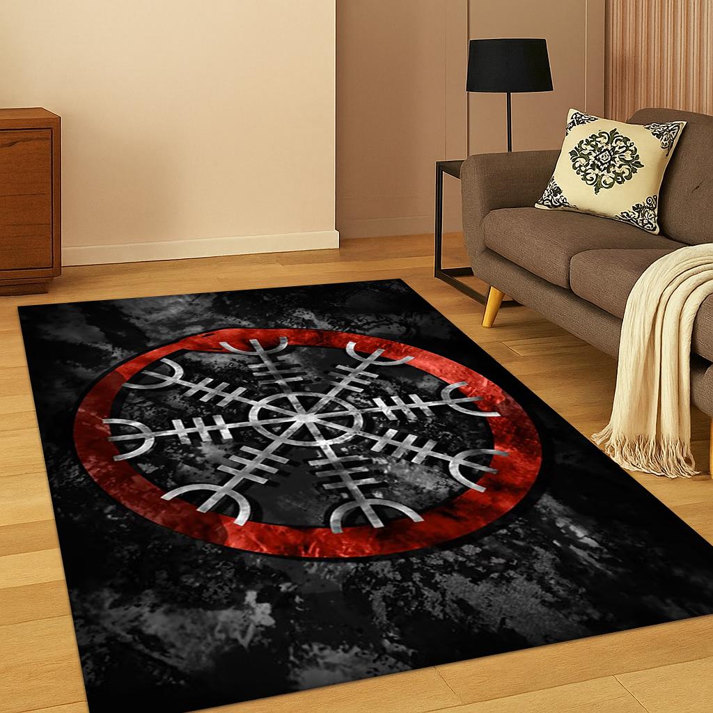Mysterious Crow Viking Rune Yggdrasil Norse Carpet Rug for Living Room Sofa Home Bedroom Doormat Decor,Kid Play Non-slip Area