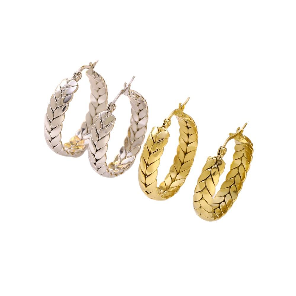 European Luxury Geometric Wheat Ear Stainless Steel Earrings for Women