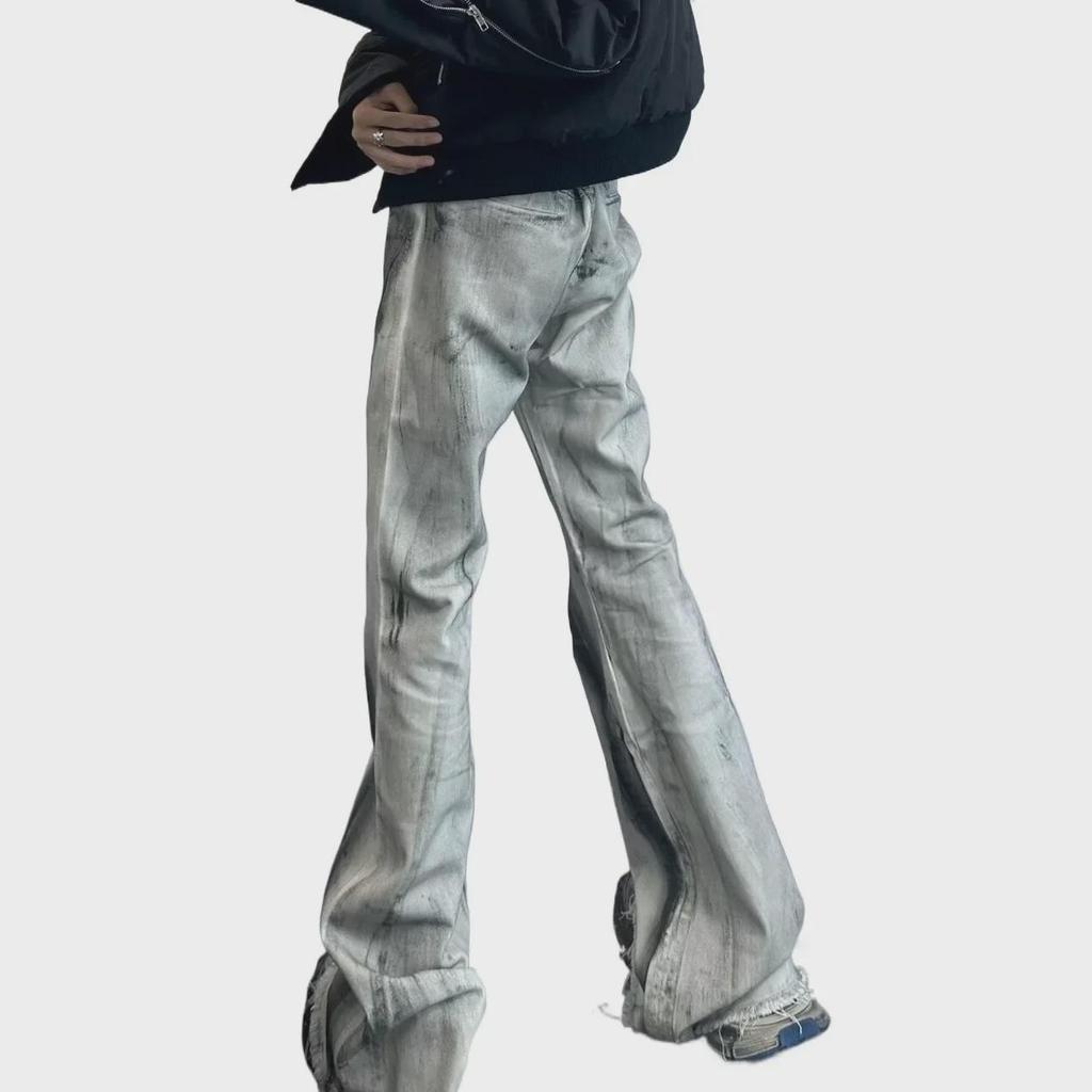 Modne amerykańskie dżinsy z szerokimi nogawkami tie-dye