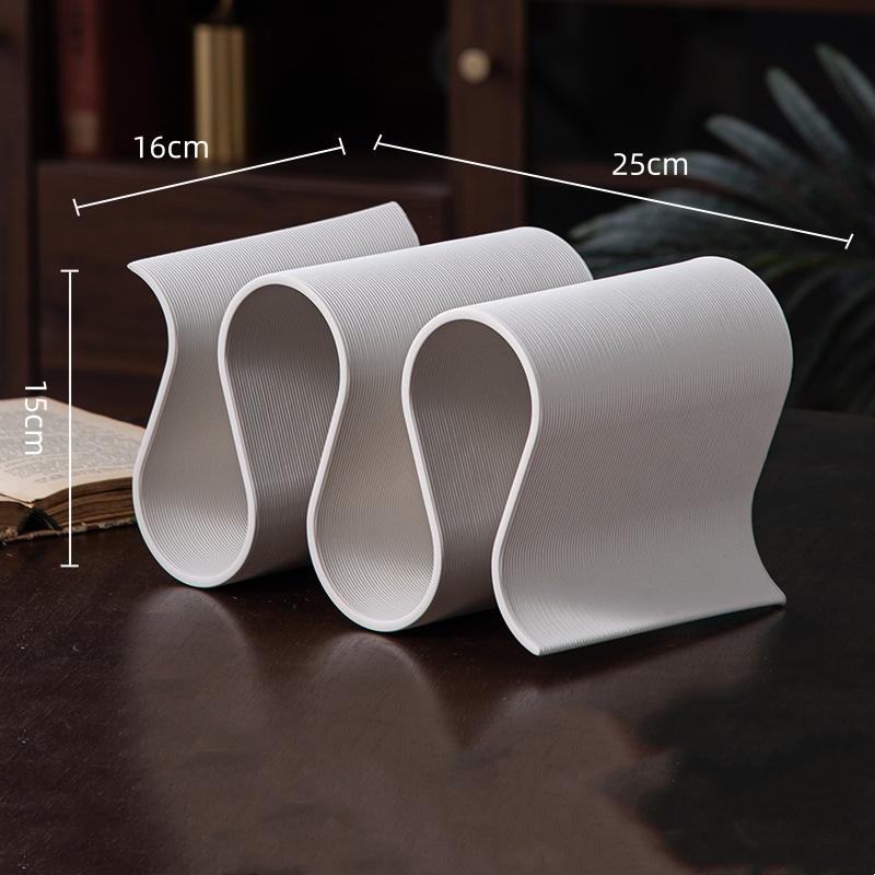 Three-dimensional Ceramic Vase White Geometric Circle Streak Flower Vase Ceramic Handicraft Floral Arrangement Accessories