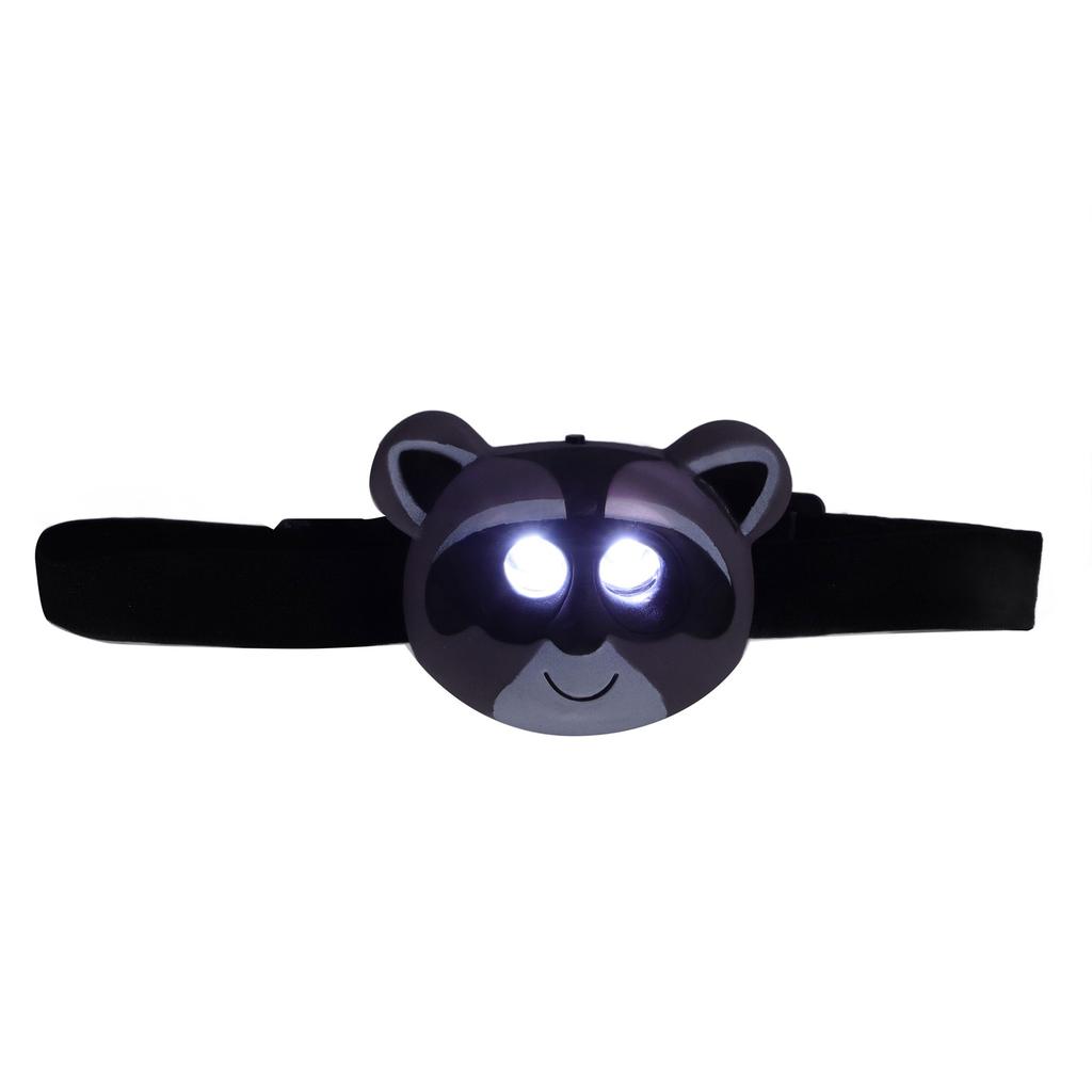 Kids Headlamp Raccoon Appearance 2 Lighting Modes Lightweight Battery Powered Plastic LED Headlight for Children