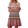 Women's Fashion Casual Round Neck Short Sleeve Ruffled Vintage Printed Dresses