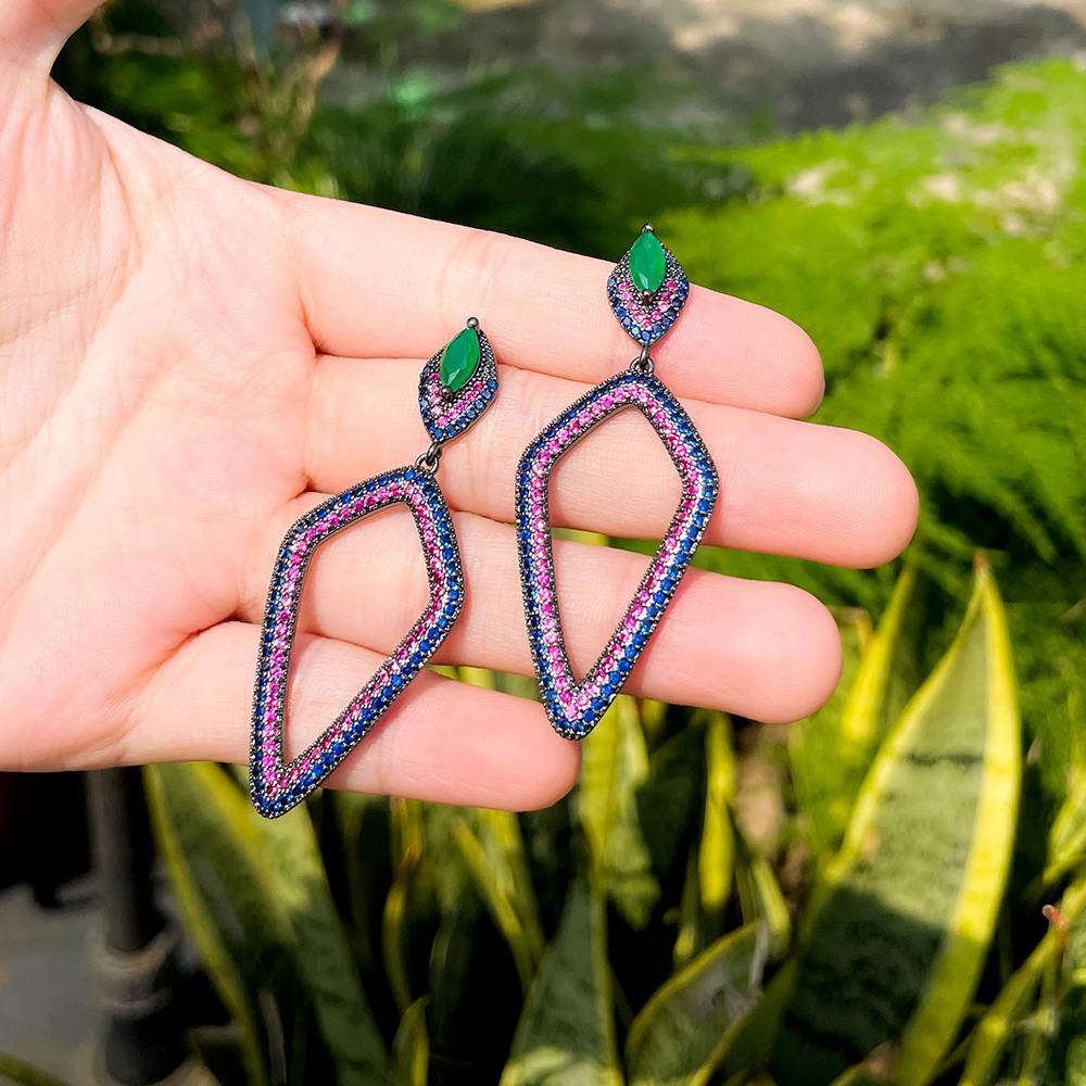 CMM Retro Purple Zirconia Long Drop Earrings Vintage Jewelry