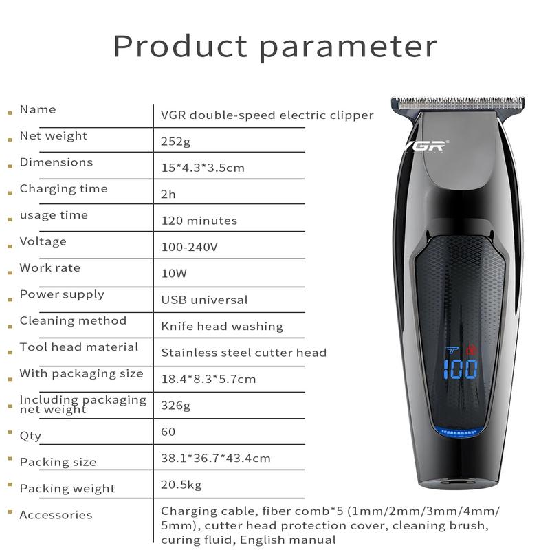 VGR 070 Hair Clipper Oil Head Electric Hair Clipper Hair Salon Professional Home Carving Bald Head LCD Digital Display Hair Clipper Beard Trimmer