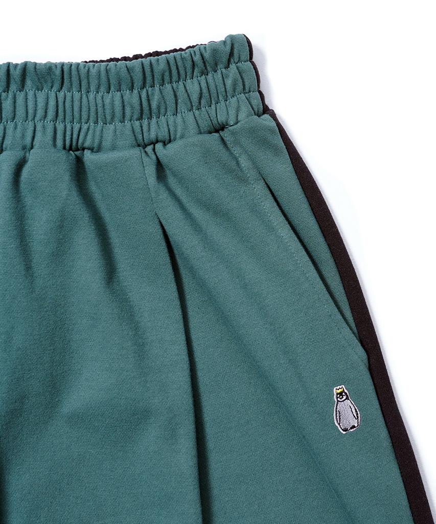 GAKKAI UNIONS One-Pleat Wide Sweat Mix Pants Dark Green/Black