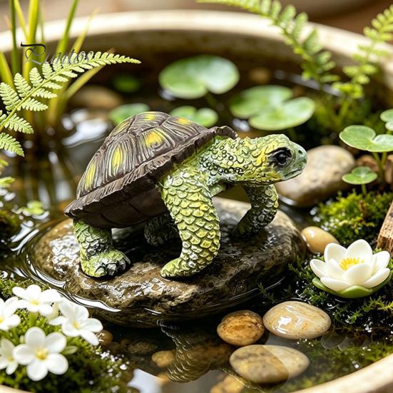 Cute Desktop Micro Landscape Decorations Climbing Turtle Flower Pot Huggers, Resin Animal Figurines for Planter Realistic Statues Pots Edges,