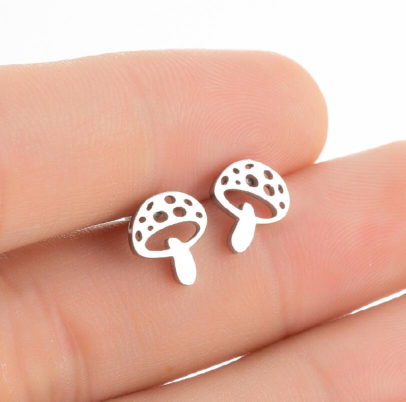 SMJEL Summer Cherry Earrings Ladies Stainless Steel Fruit Stud Earrings Small Watermelon Apple Pineapple Unique Zircon Gift