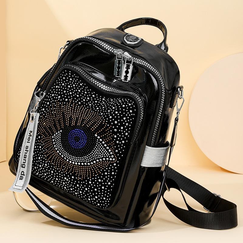 Hot Diamond Backpack Women's New Fashion Versatile Personality Big Eyes Large Capacity Dual-Purpose Backpack Trend