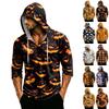 Men's Loose Fit Casual Hoodie Three Quarter Sleeve Pullover with Halloween Pumpkin Face Print Lightweight Comfortable Top