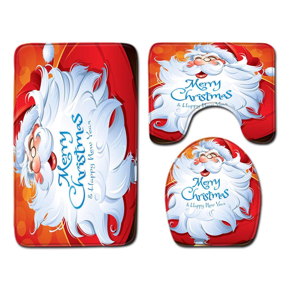 Christmas Bathroom Floor Mat Toilet Three-Piece Set
