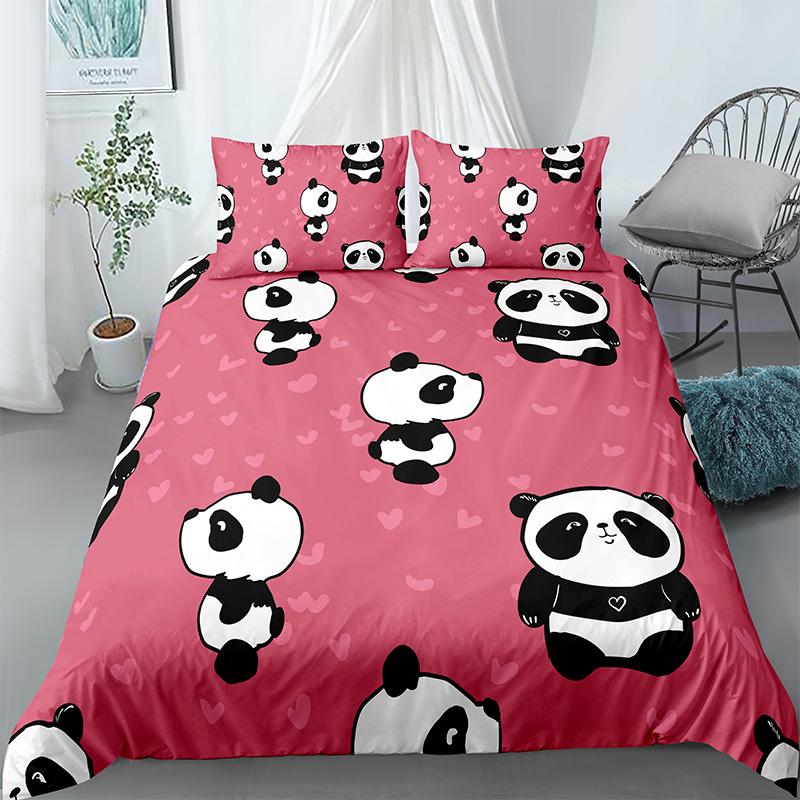 Comforter Panda Printed 2/3Pcs Bedding Set Bamboo For Adult Child Bedclothes And S Bed Sets King