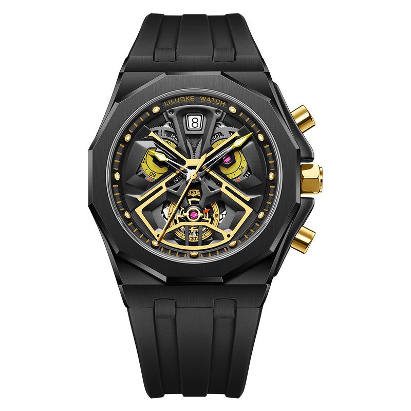 SVJ Мужские часы Высококачественные водонепроницаемые светящиеся полые часы Мужские многофункциональные мужские кварцевые часы