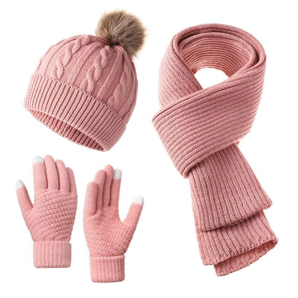 3Pcs/Set Woolen Hat Cold Proof Knitted Scarf Fashion Scarf Hat Gloves Set Cycling