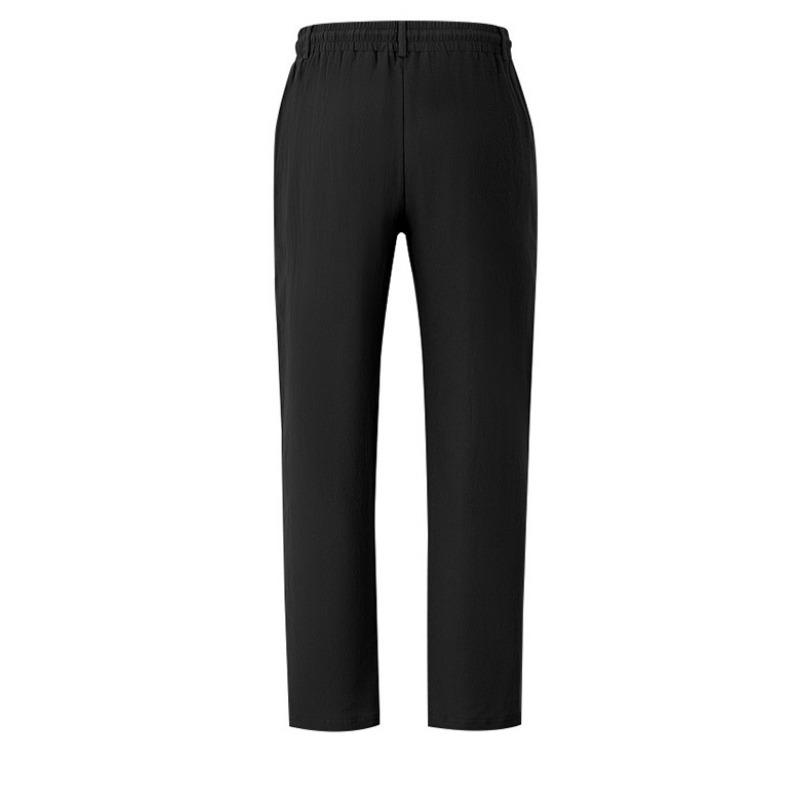 Men American Drawstring Simple Solid Color Casual Linen Cotton Straight Long Pants
