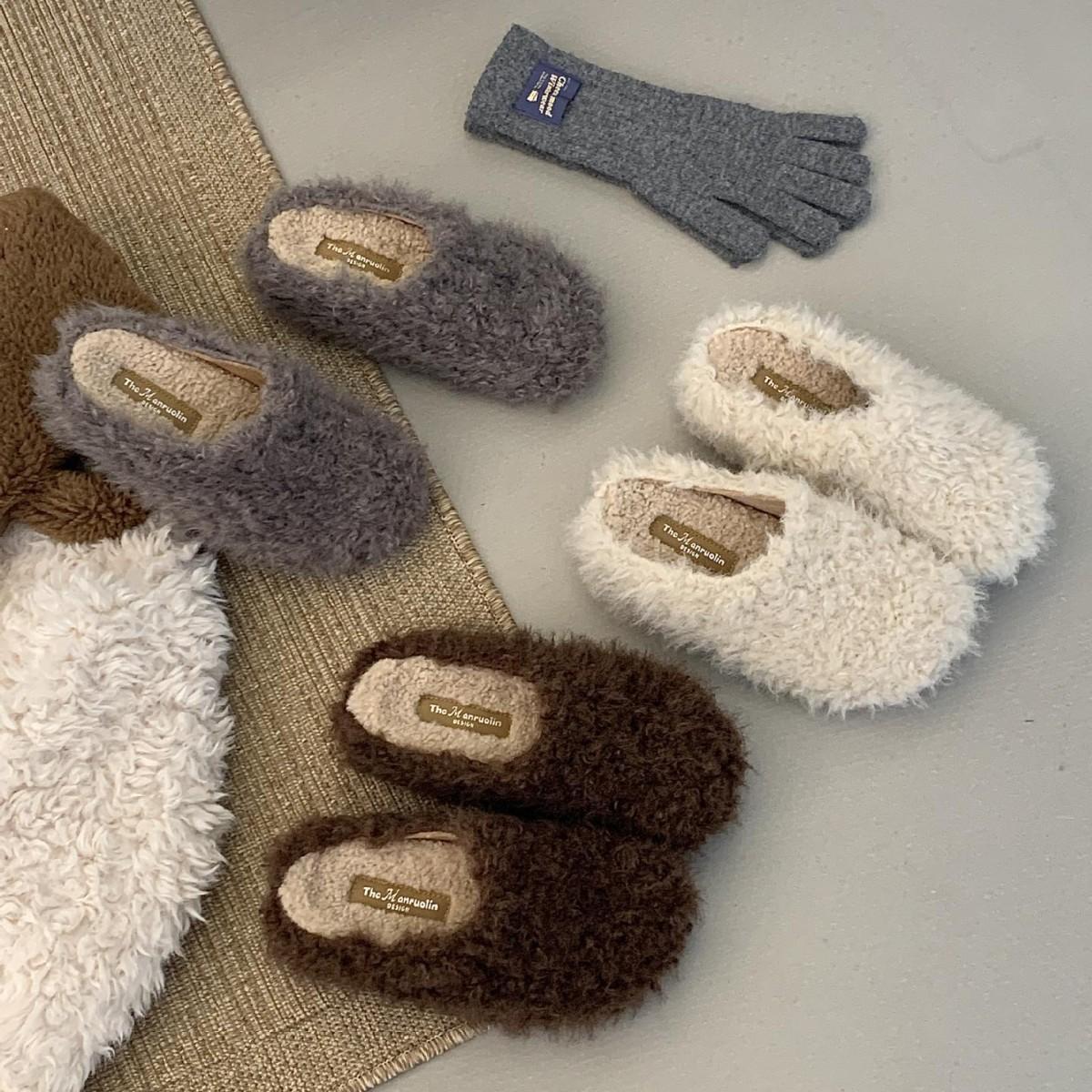 

Корейская версия однопедальных туфель из овечьей шерсти 2025 с большой головой, с шерстяной внутренней частью, полушлепанцы, сумка-голова, балетки 39 абрикосовый