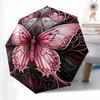 Stunning Pink Butterfly Stained Cute Wall Art Umbrella, Cute Umbrella with Cute Design, Portable 3-Fold Compact Umbrella for Men & Women, Valentine's