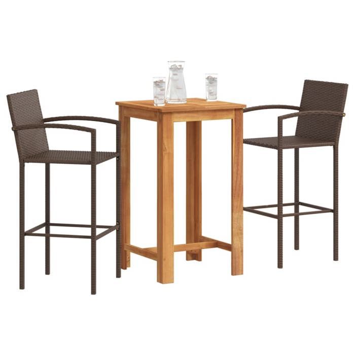 VidaXL Ensemble de bar de jardin 3 pcs marron bois massif acacia rotin, table et chaises de bar d'extérieur, ensemble de 3295272