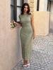 Elegant European-Style Green Lace Dress with Cinched Waist for Women, Spring/Summer 2026