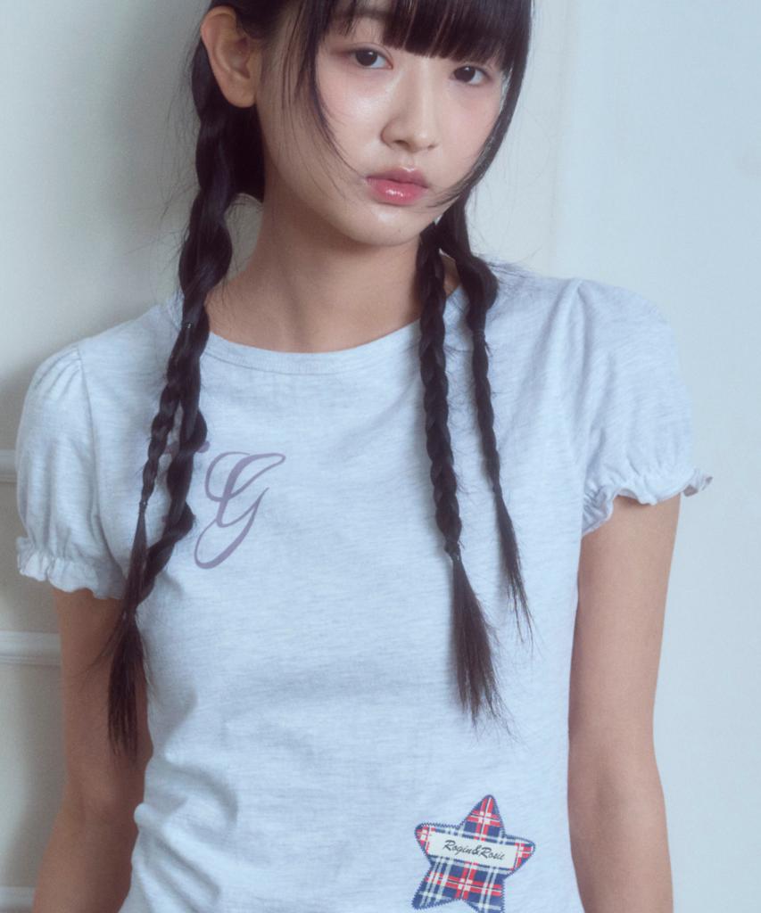 Loginaenloji Rg Lettering Check Star T-Shirt White Melange