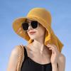 Summer Women Bucket Hat with Shawl Lightweight Breathable Mesh Face Neck Protection Sun Hat Bow Pleat Design Travel Beach Cap