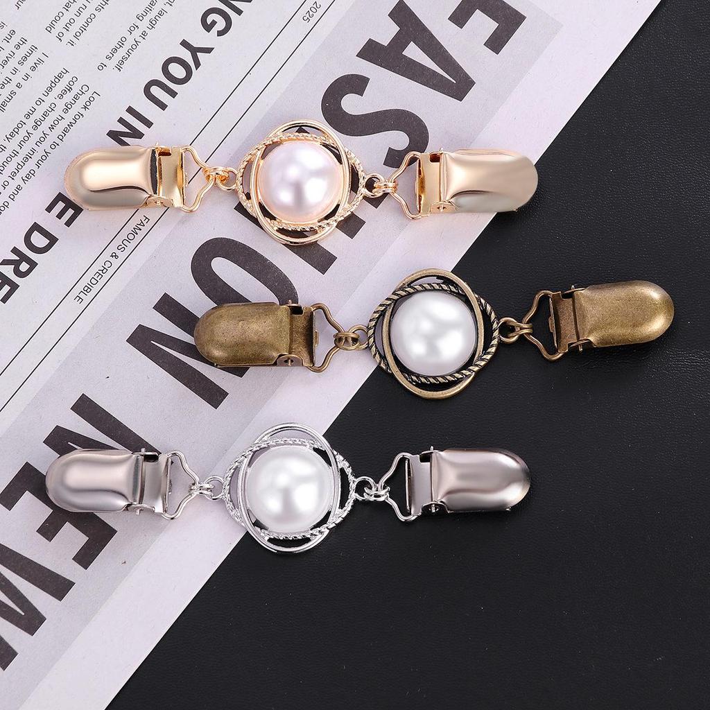 Retro Pearl Sweater Clip Brooch - Adjustable Shawl & Cardigan Scarf Clip for Skirt Waist Tightening