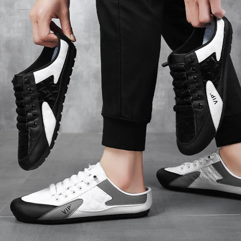 Pusčības vīriešiem Vasaras elpojošas, plakanas apakšas ikdienas apavi Vīriešu mīkstās zoles atbalsta svārki Moderni, ērti braukšanas apavi