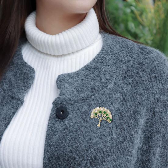 Women Brooch Sparkling Rhinestone Inlaid Money Tree Shape Anti-Exposure Buckle Suits Shirts Sweaters Bags Badge Outfit