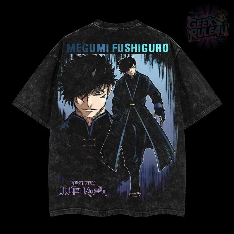 Japanese Anime Jujutsu Kaisen T Shirt Fushiguro Megumi Printed Tshirt Y2k Vintage Washed T-shirt Men's Clothing 100% Cotton Tees