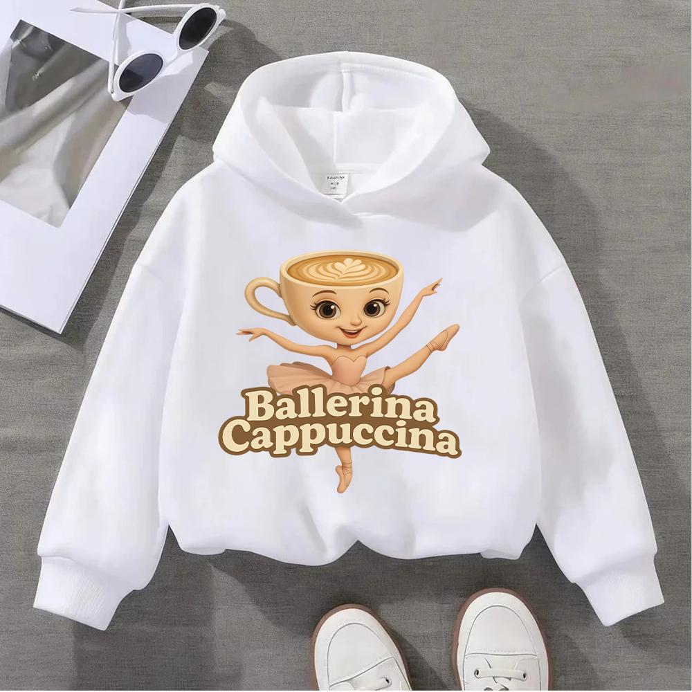 Cute Ballerina Cappuccina Printed Kids Sweatshirt for Girls Fashionable and Comfortable Children's Pullover Top