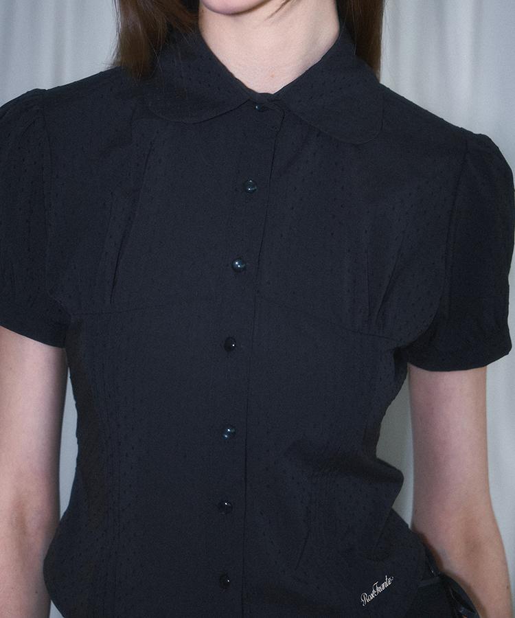 ROSEFRANTZ Dot Round Collar Blouse [Black]