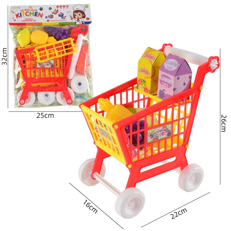 Shopping Cart Toys, Trolley for Groceries Supermarket Playset Fruit Vegetables Play Food Role Kitchen Store Toys for 3+ Kids