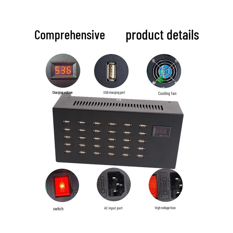 30-Port Industrial Mobile Game Studio Charger - 300W Digital Display Multi-Port Charger