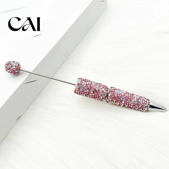 Crystal Diamond Gel Pen Beadable Pens, Bling Rhinestone Beaded DIY Bead Pen, Shaft Decorative Craft Black Ink Ballpoint Pens for Decorations