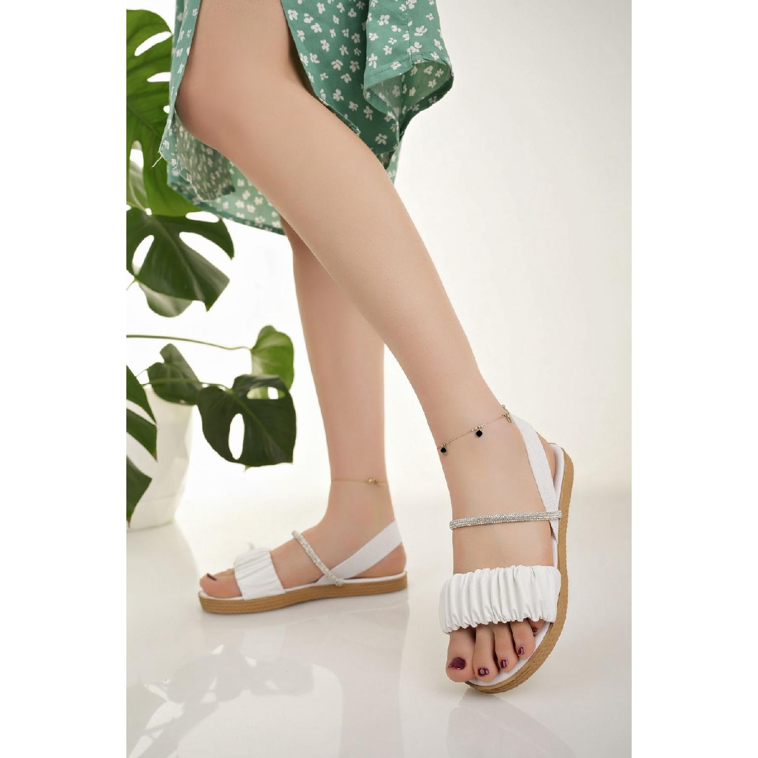 

Женские белые сандалии. Стильные летние пляжные праздничные повседневные сандалии с камнями. 37 белый