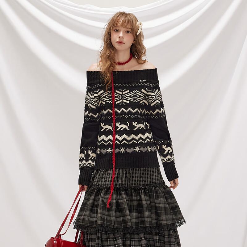 UNIFREE Fair Isle Off-Shoulder Loose Fit Sweater