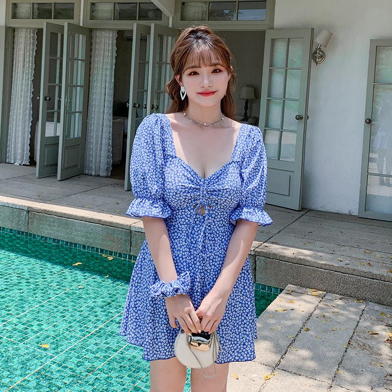 

Цветочный раздельный купальник с закрывающим живот верхом для полных женщин - Элегантный стройнящий дизайн 4XL