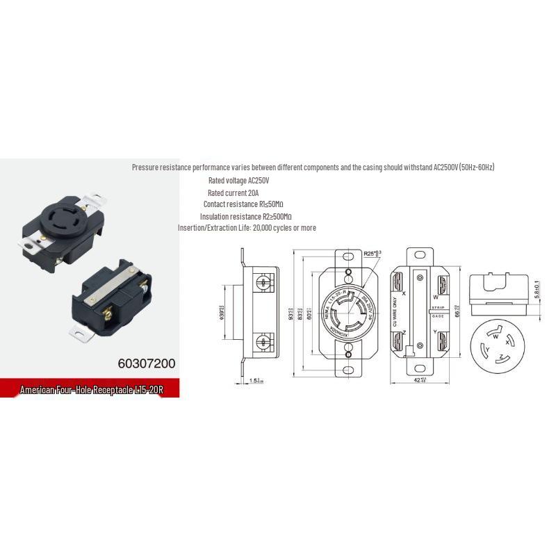 XIONGDA NEMA L15-20R 250V Industrial 20A Four-Hole Socket