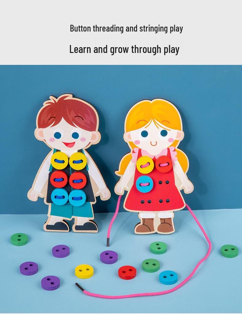 Montessori Wooden Lacing Game: Sewing Buttons for Early Education & Intellectual Development In Children