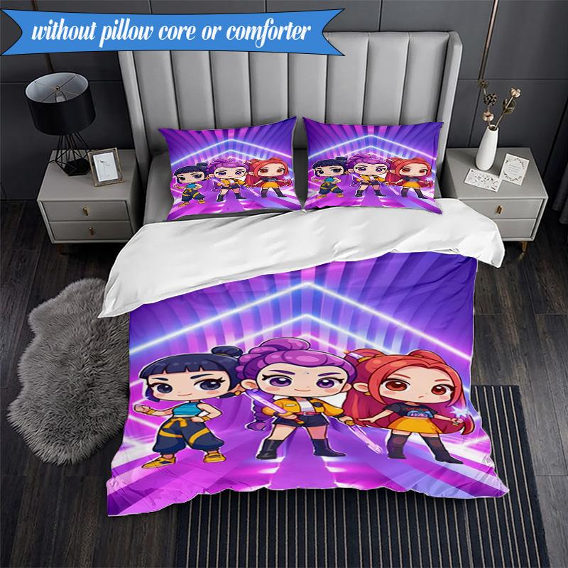 3PCS Kpop Demon Hunter Starlight Adventure Bedding Set 2D Printing (Includes 1 Duvet Cover + 2 Pillowcases Coreless), Bedroom decor,Fan gift