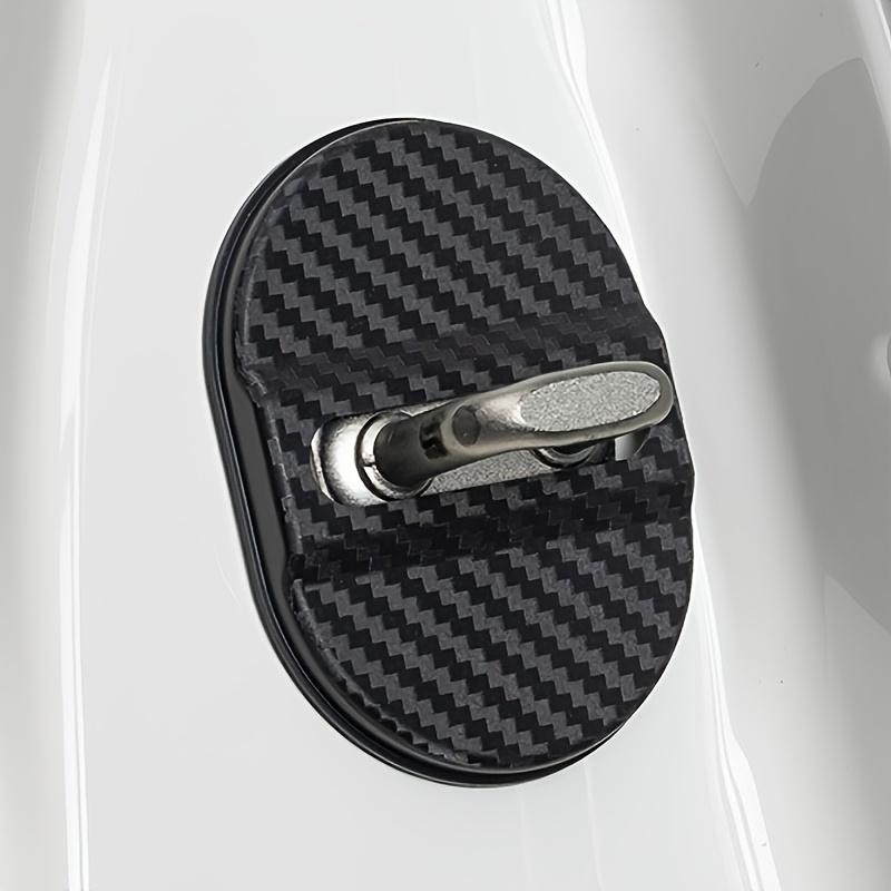 4PCS Universal Car Door Lock Protection Plates, Carbon Fiber Shock Absorbing Noise Reduction Rubber Pads, Auto Plastic Accessori