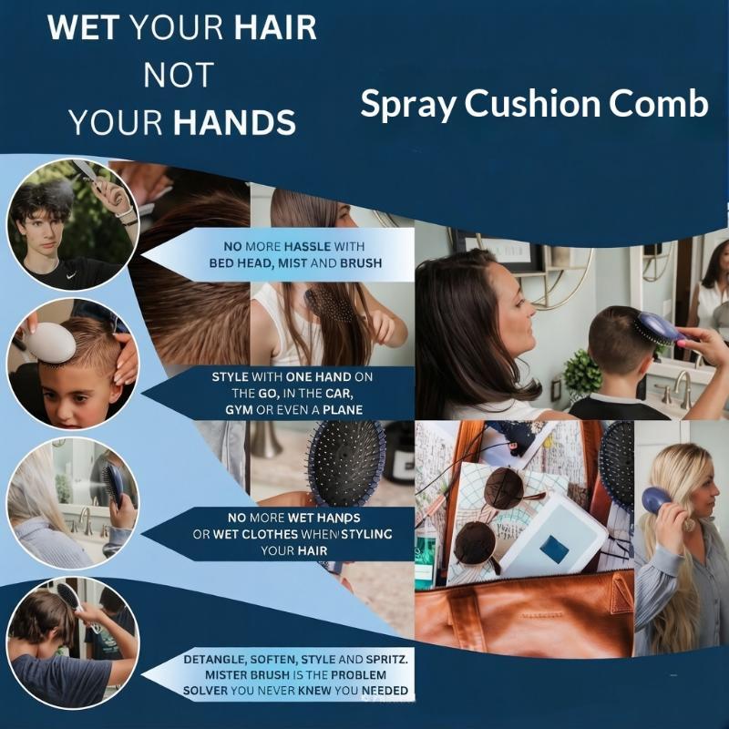 2 In 1 Hair Styling Spray Brush Detangling Anti-Frizz Comb Portable for Travel Women Men Daily Hair Care
