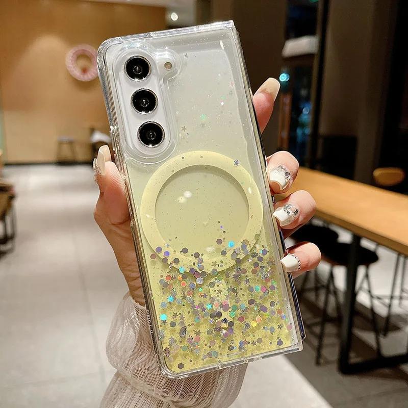 For Samsung Z Fold 6 5 Cover Gradient Glitter Magnetic Magsafe Case For Samsung Z Fold5 Z Fold4 Z Fold3 Wireless Charging Cover