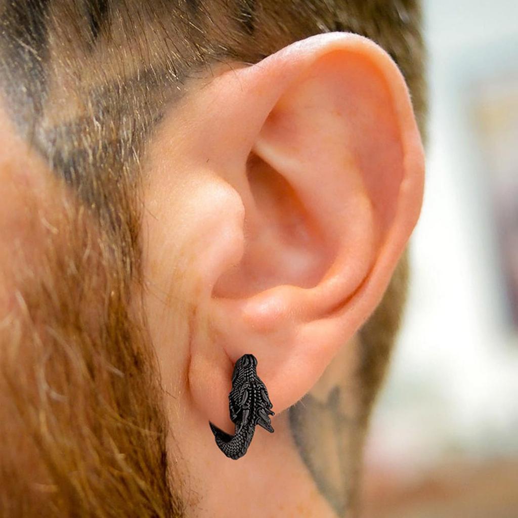 Stylish Dragon Hoop Earrings Stainless Steel Ear Studs for Men Women Hip Hop Punk Party Accessory Unisex Jewelry