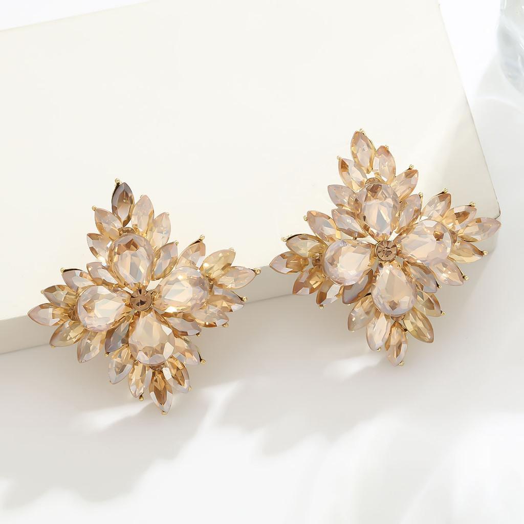 Geometric Crystal Ear Studs For Women With Alloy Material And Exquisite Electroplating