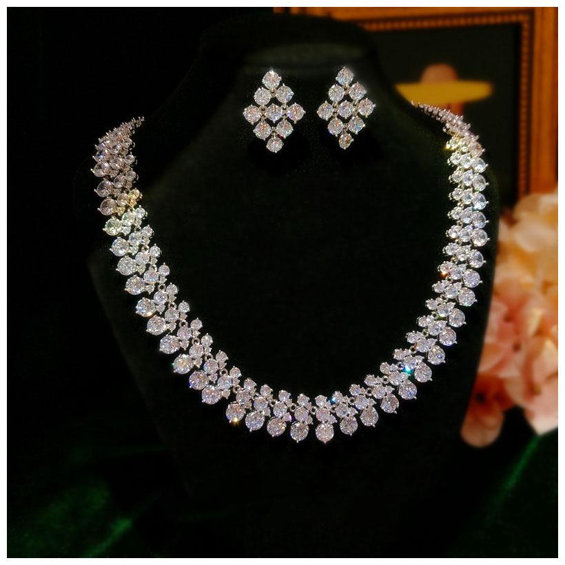 

CC комплект ювелирных изделий для женщин свадебные аксессуары обручальные украшения свадебный крутящий момент многоуровневое ожерелье и серьги наборы блестящие s022